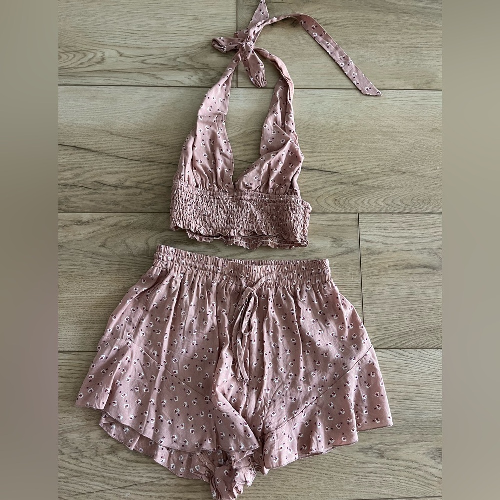 XS Light Pink Floral Seek the Label Two Piece Set